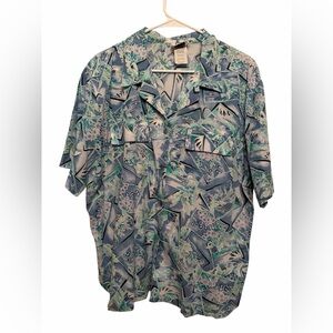 VTG 90s XL Tapestry Womens Hawaiian Sailing Print Button Up Shirt USA